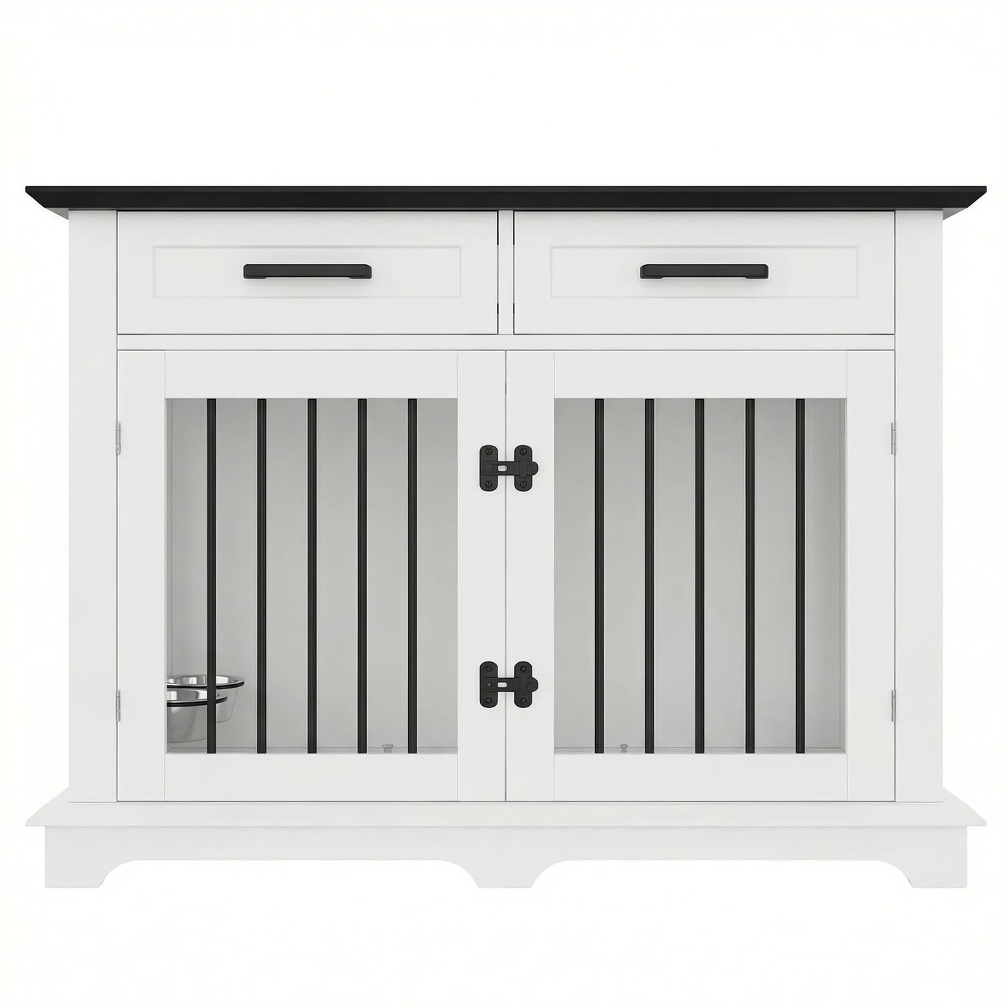44.48" Wooden Dog Crate Furniture with Storage Drawers and Rotating