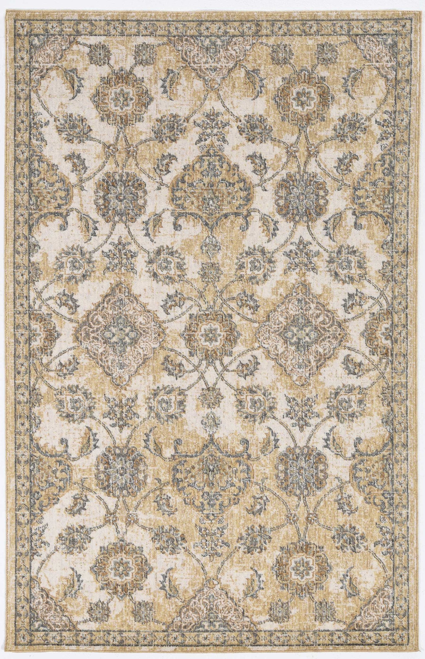 2inches x 7inches Ivory Sand Floral Vine Wool Indoor Runner Rug