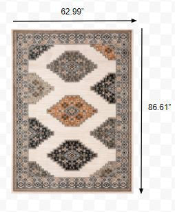 5inches x 7inches Abstract Ivory and Gray Geometric Indoor Area Rug