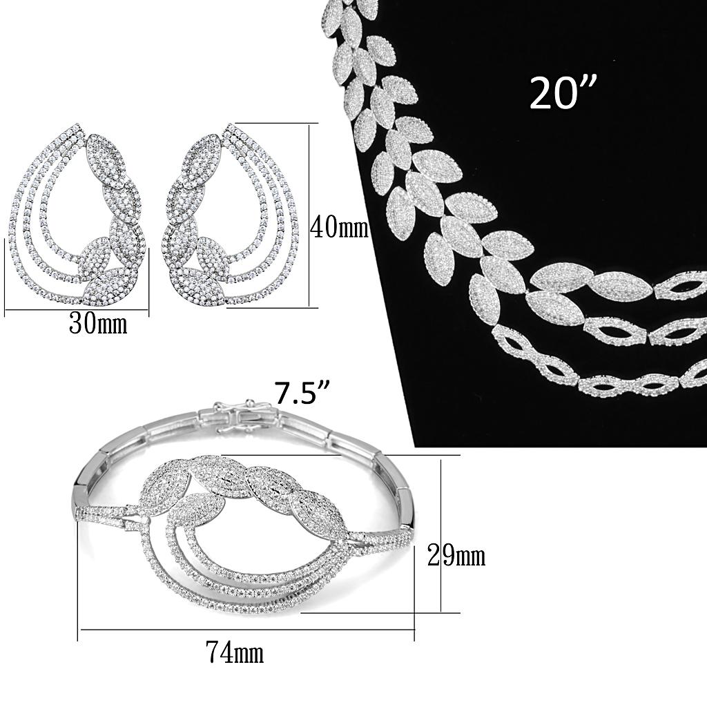 3W922 - Rhodium Brass Jewelry Sets with AAA Grade CZ in Clear