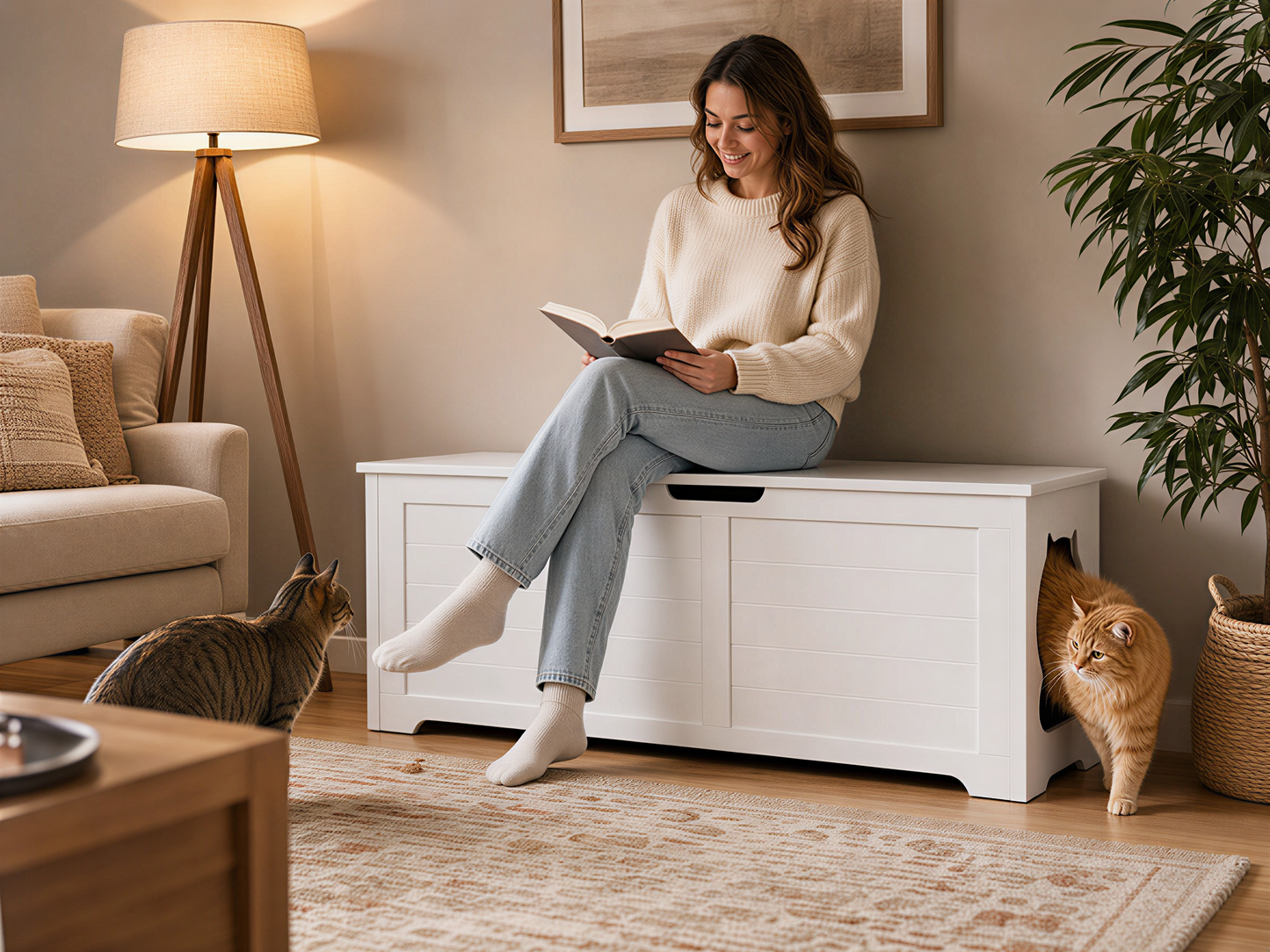 39.4" Top Open Cat Litter Box Enclosure Furniture – Hidden Cat