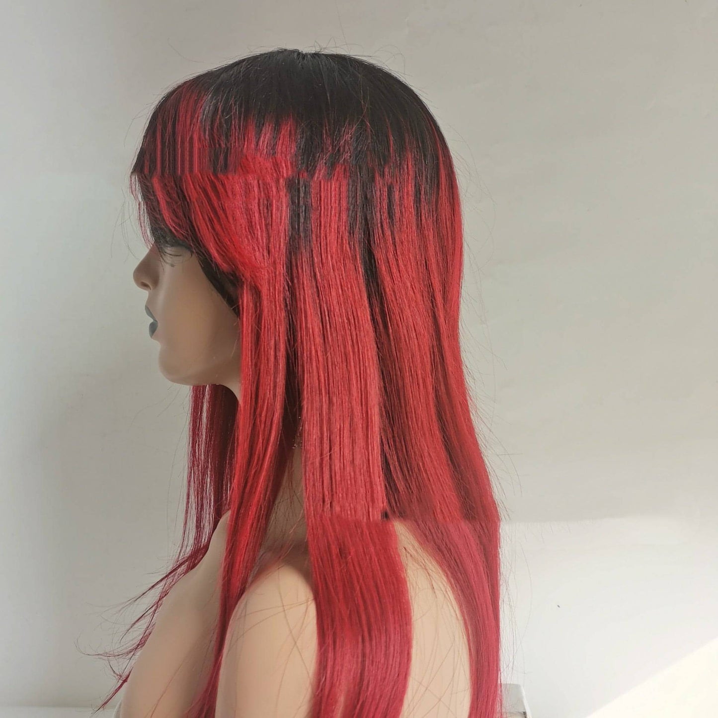 - LuxeFlow Hair Real Human Hair Wig - DARK/RED