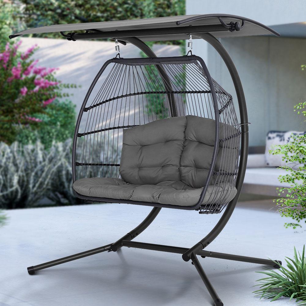 Gardeon Outdoor Egg Swing Chair Wicker Furniture Pod Stand Canopy 2