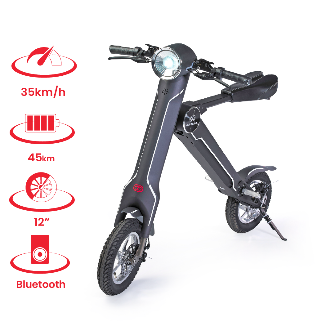 Cruzaa E-Scooter PRO Carbon Black โ with Built-in Speakers & Bluetooth