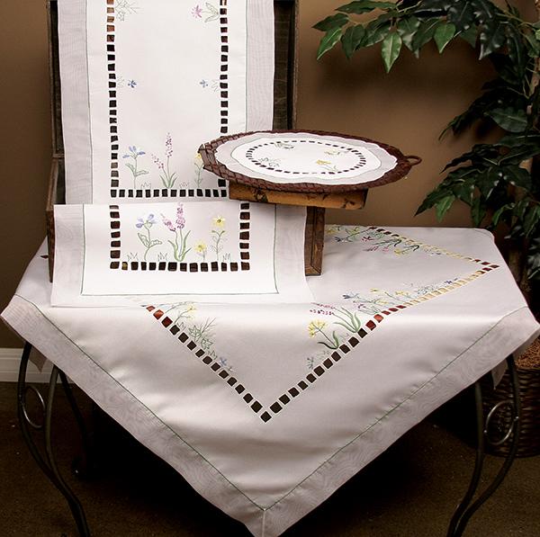 Xia Home Fashions Wildflower Garden Embroidered Hemstitch Doilies Set