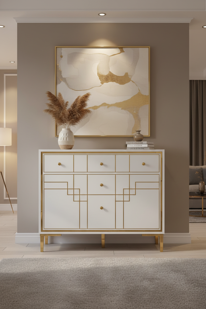 Sideboard DKD Home Decor White Golden Brass Mango wood (93 x 41 x