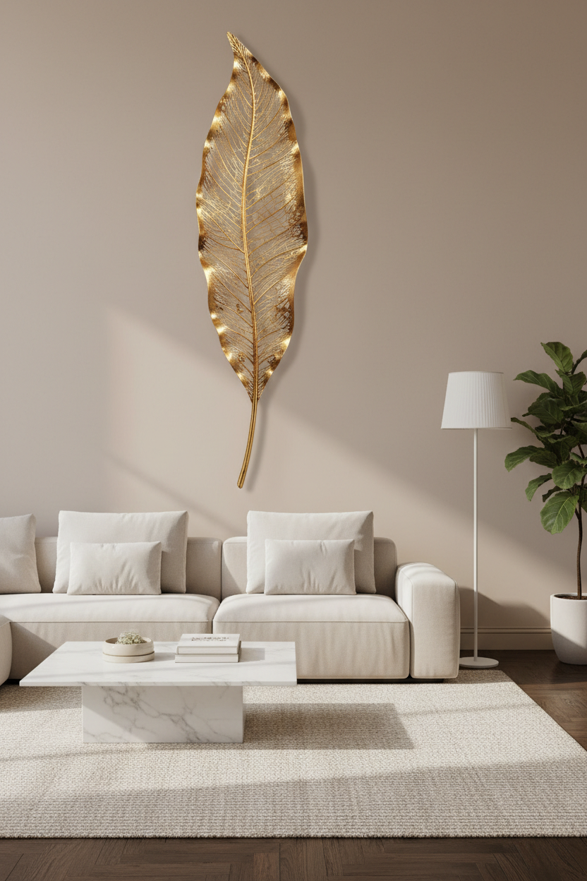 Wall Decoration DKD Home Decor 50,5 x 2 x 67,5 cm Golden Leaf of a