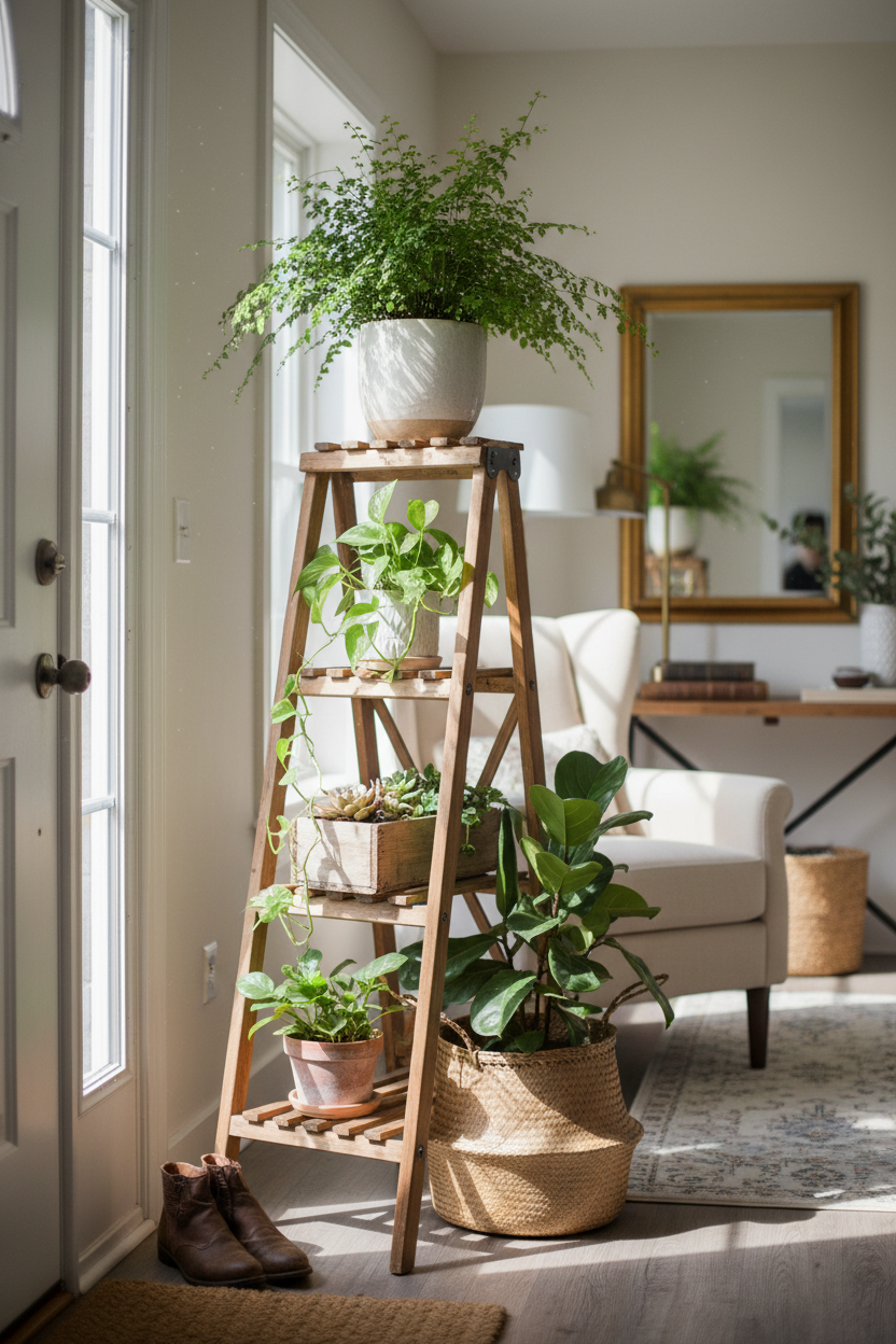 Home Garden Decorative Wood Shelf in Whitewash Gray
