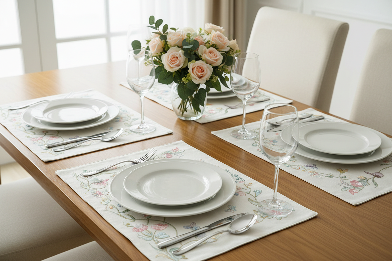 Xia Home Fashions Fairy Garden Placemats Set of 4 12x18 Inch Ivory