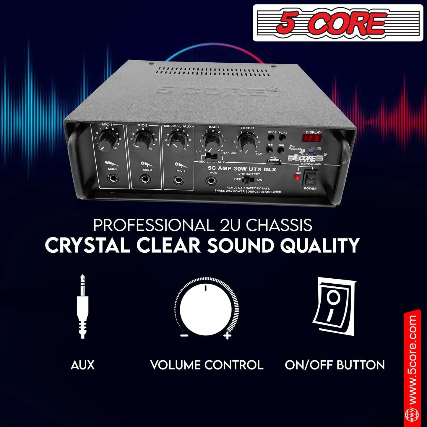 5Core Audio System Combo 30W Amplifier 6.4” Wall Speakers 4 Piece 10W
