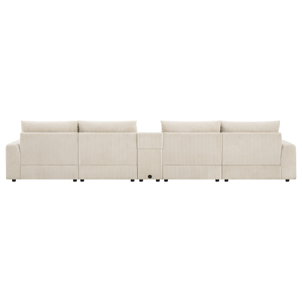 [VIDEO]141.5*64'' Corduroy Sectional Sofa with Bluetooth Speakers,