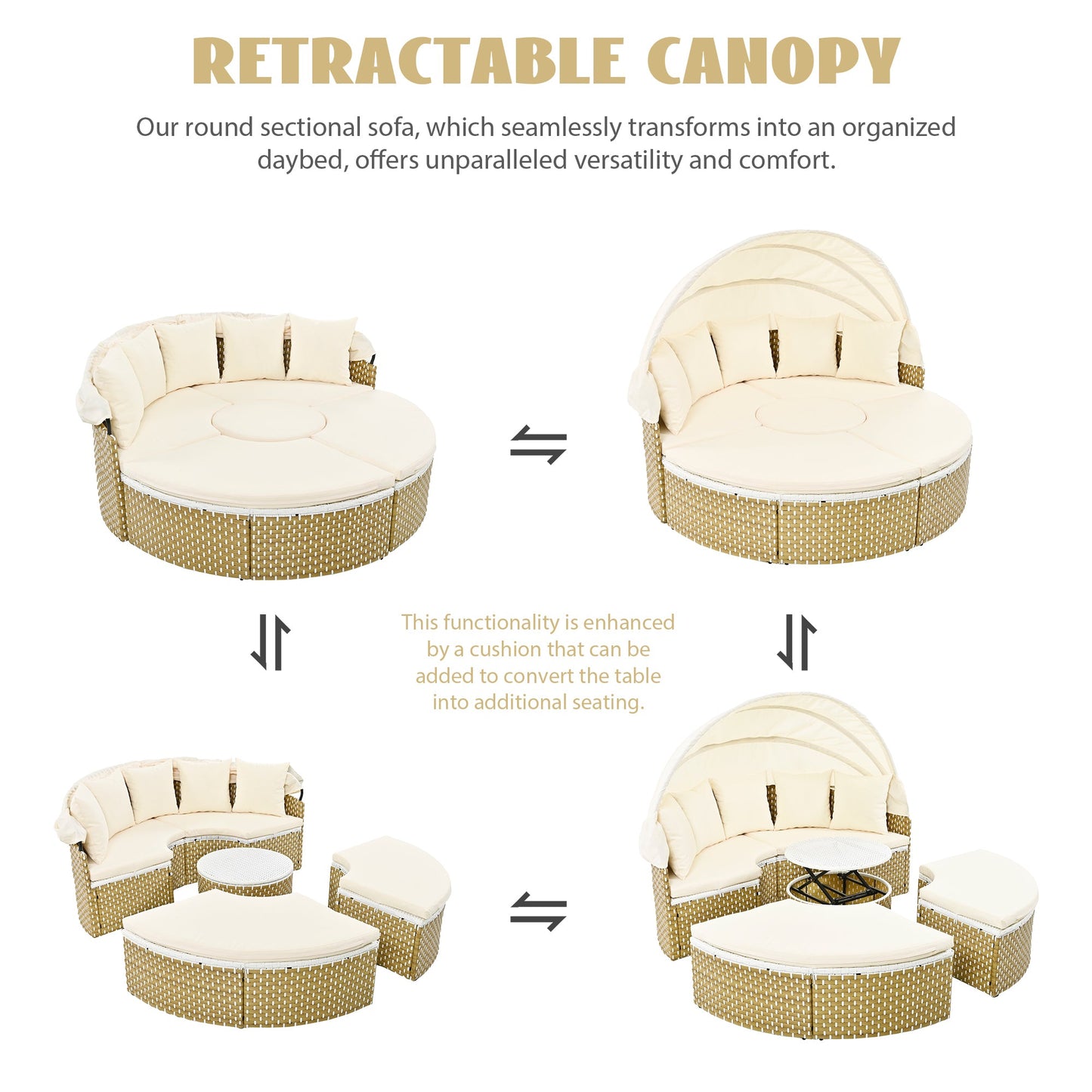 Patio Furniture Round Outdoor Sectional Sofa Set Rattan Daybed