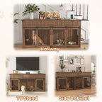 71" Double Dog Crate Furniture with Fluted Drawers – Large Wooden Dog