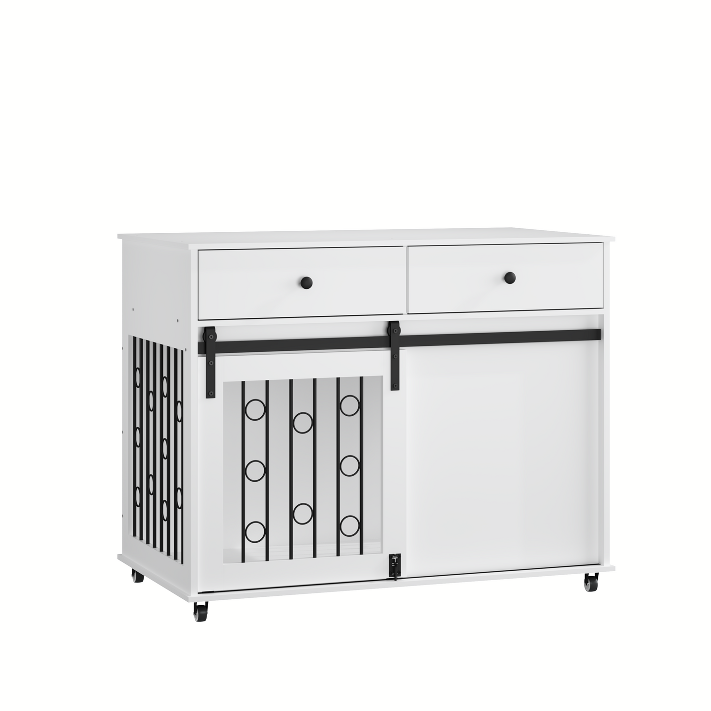 Modern Wooden Dog Crate Furniture with Sliding Barn Door – MDF Indoor