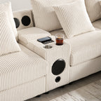 [VIDEO]141.5*64'' Corduroy Sectional Sofa with Bluetooth Speakers,
