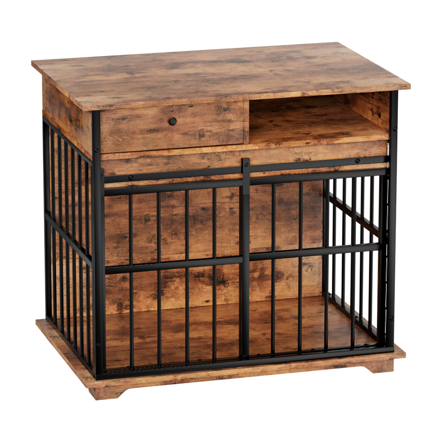 Modern Wooden Dog Crate Furniture with Tray, Large Indoor Pet Kennel