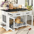 44.48" Wooden Dog Crate Furniture with Storage Drawers and Rotating