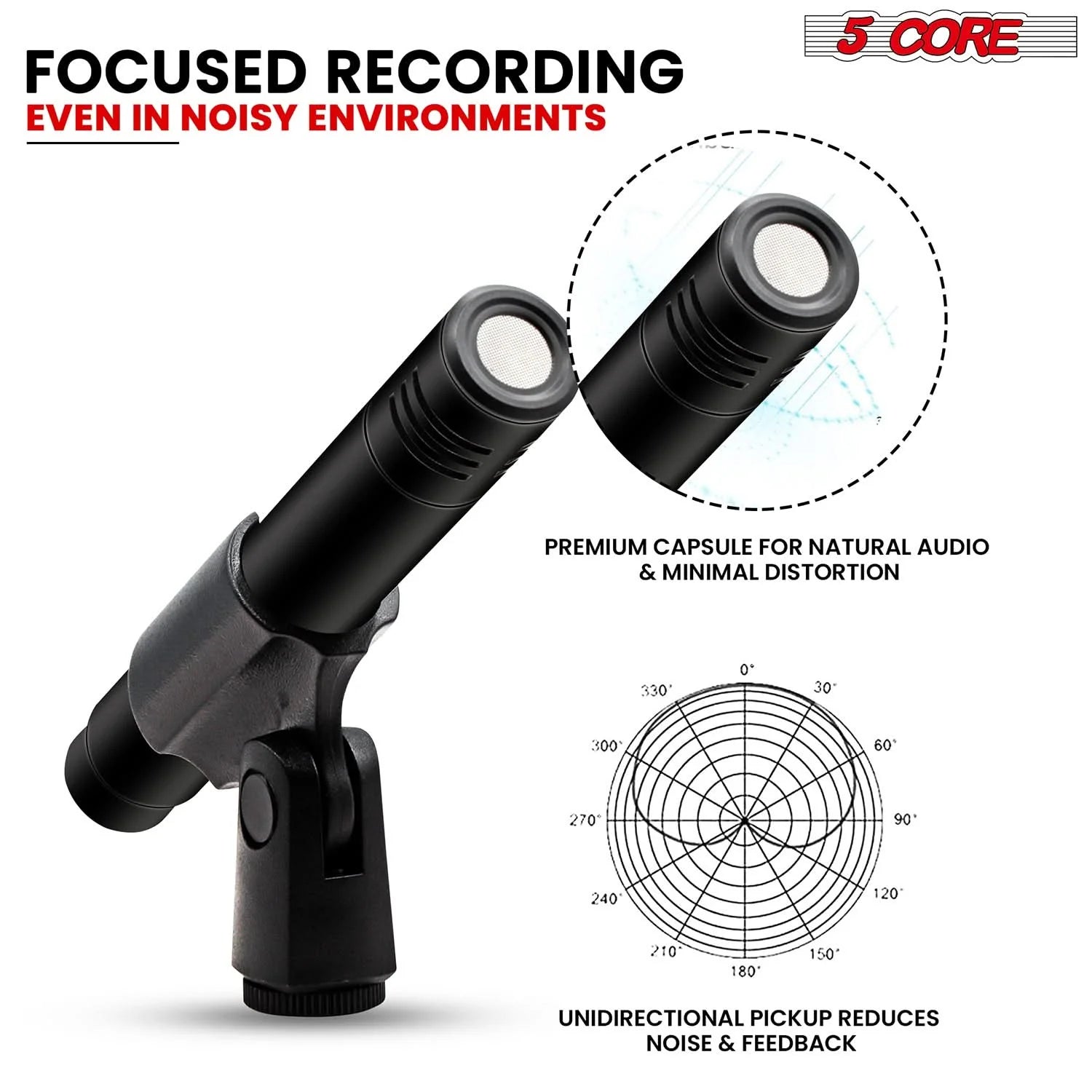 5Core Instrument Microphone Professional XLR Cardioid Pencil Stick