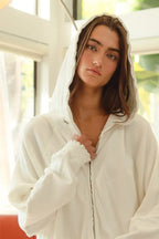 BiBi Waffle Thermal And Terry Mix Washed Zip Up Hoodie
