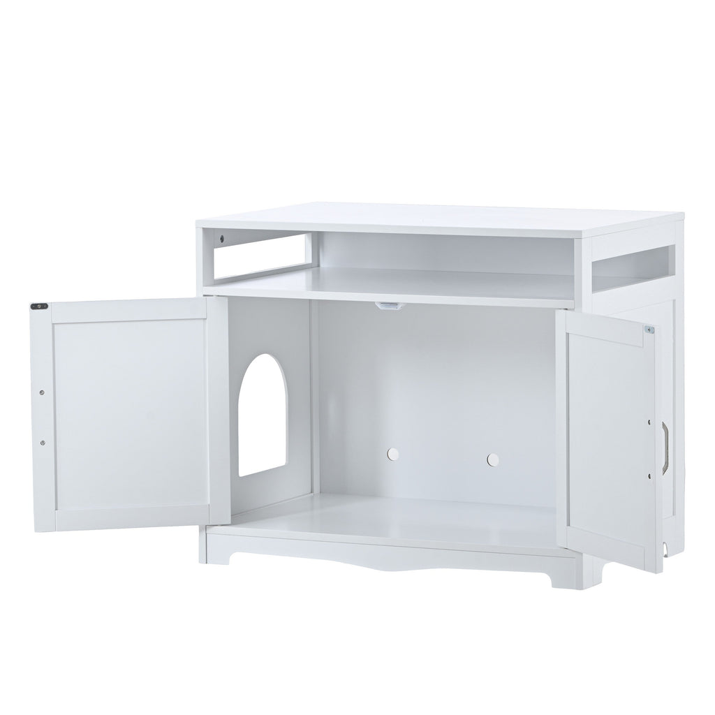 Hidden Cat Litter Box Furniture with Storage Bench , Wooden Pet House