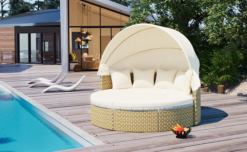 Patio Furniture Round Outdoor Sectional Sofa Set Rattan Daybed