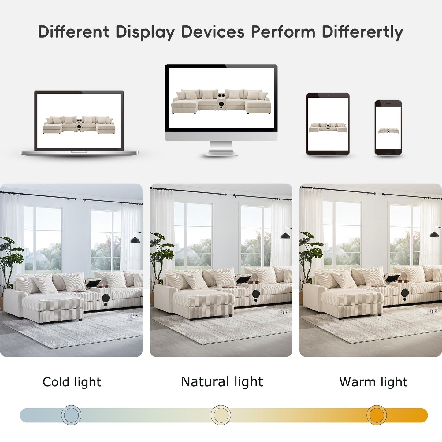 [VIDEO]141.5*64'' Corduroy Sectional Sofa with Bluetooth Speakers,