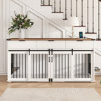 71" Double Dog Crate Furniture with Fluted Drawers – Large Wooden Dog