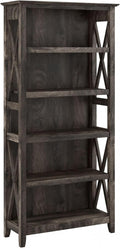 Bush Furniture Tall 5 Shelf Bookcase Dark Gray Hickory