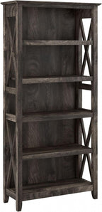 Bush Furniture Tall 5 Shelf Bookcase Dark Gray Hickory