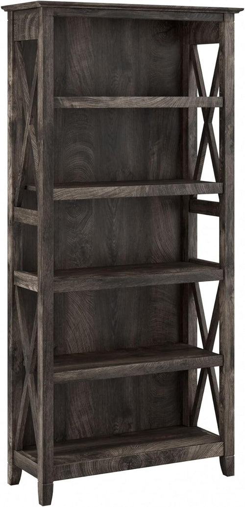 Bush Furniture Tall 5 Shelf Bookcase Dark Gray Hickory