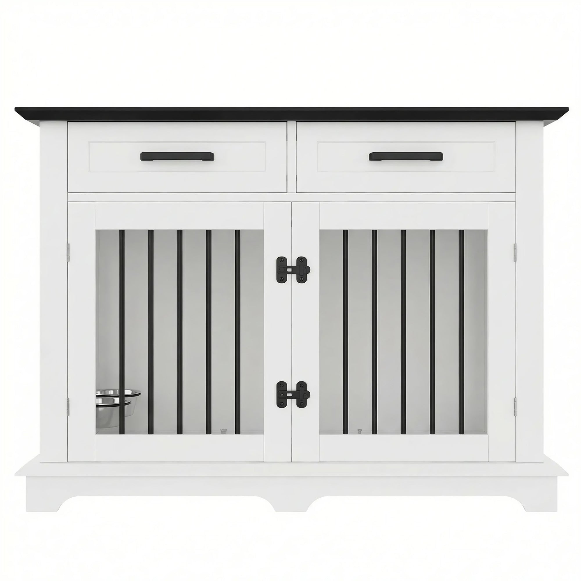 44.48" Wooden Dog Crate Furniture with Storage Drawers and Rotating