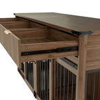71" Double Dog Crate Furniture with Fluted Drawers – Large Wooden Dog