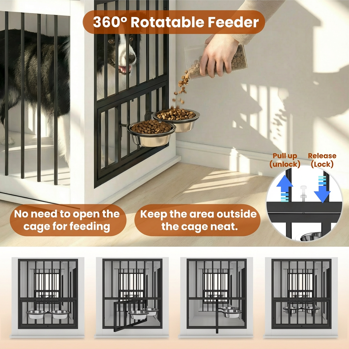71" Double Dog Crate Furniture with Fluted Drawers – Large Wooden Dog