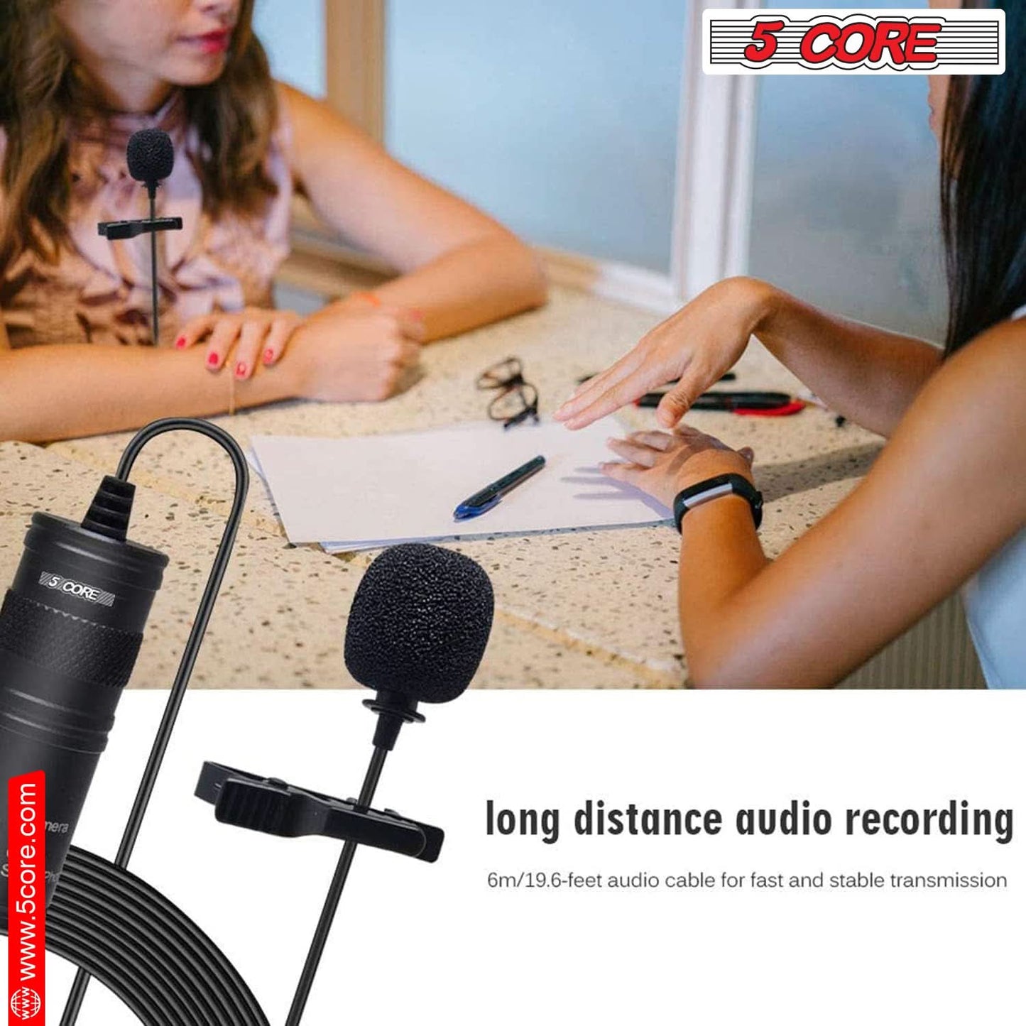 5Core Lavalier Microphone Clip On Professional Grade 3.5mm Lav Lapel