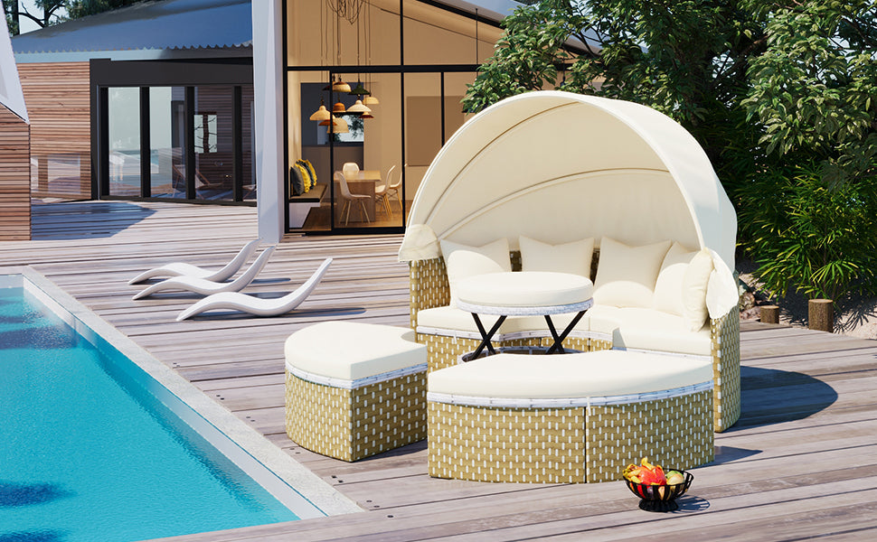 Patio Furniture Round Outdoor Sectional Sofa Set Rattan Daybed