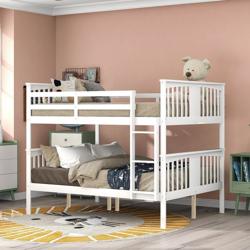 Full over Full Bunk Bed with Ladder for Bedroom, Guest Room Furniture