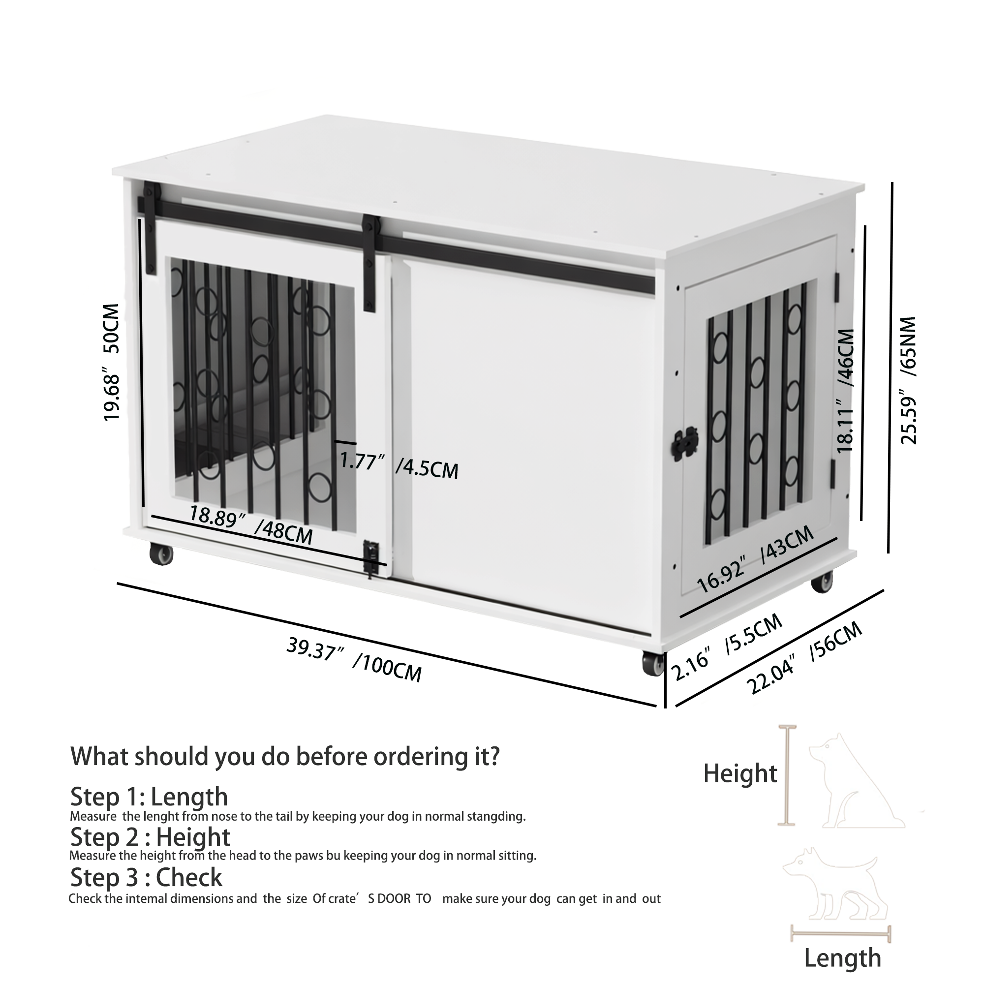 Modern Wooden Dog Crate Furniture with Sliding Barn Door – MDF Indoor