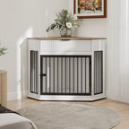 44.6" Corner Dog Crate Furniture with Fluted Drawer – MDF Wooden Dog