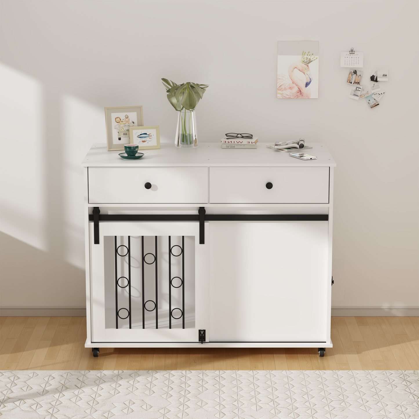 Modern Wooden Dog Crate Furniture with Sliding Barn Door – MDF Indoor