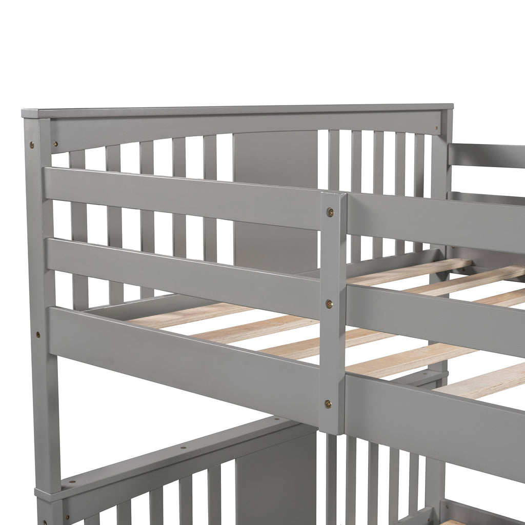 Full over Full Bunk Bed with Ladder for Bedroom, Guest Room Furniture