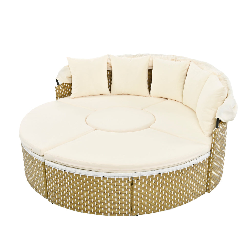 Patio Furniture Round Outdoor Sectional Sofa Set Rattan Daybed