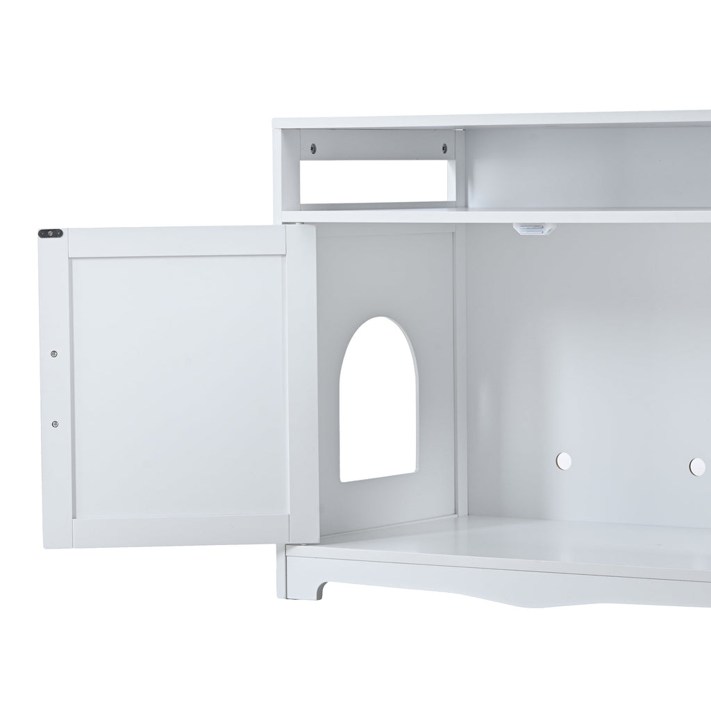Hidden Cat Litter Box Furniture with Storage Bench , Wooden Pet House