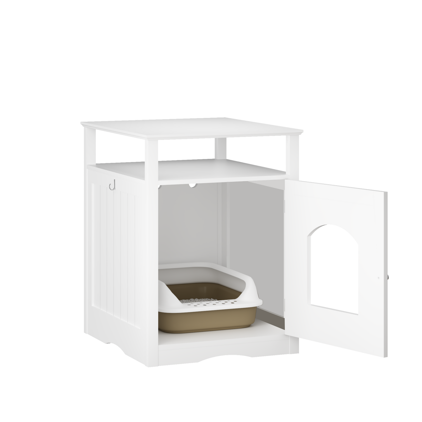 Modern Cat Litter Box Enclosure Furniture – White Wooden Hidden Cat