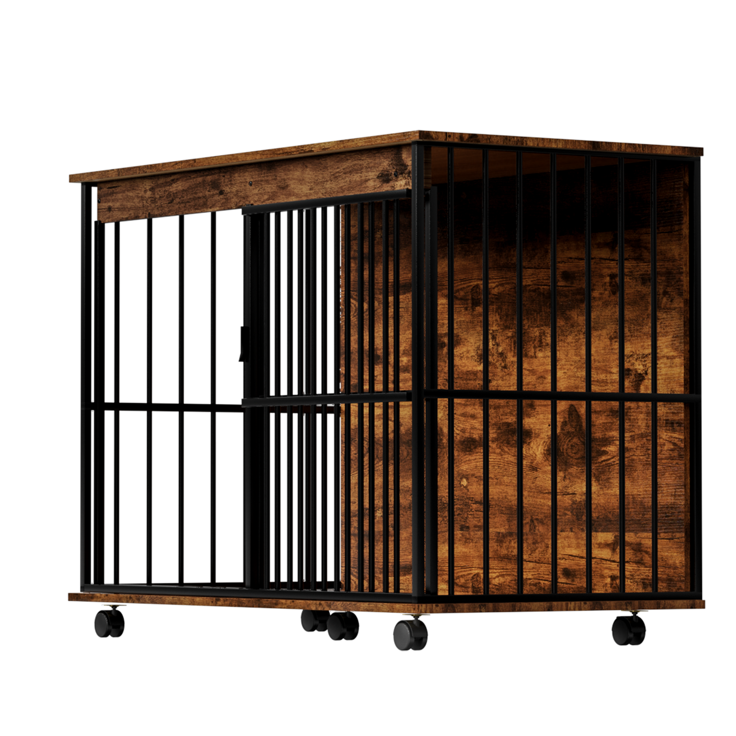 Large Wooden Dog Crate Furniture with Tray , Indoor Pet Kennel Side