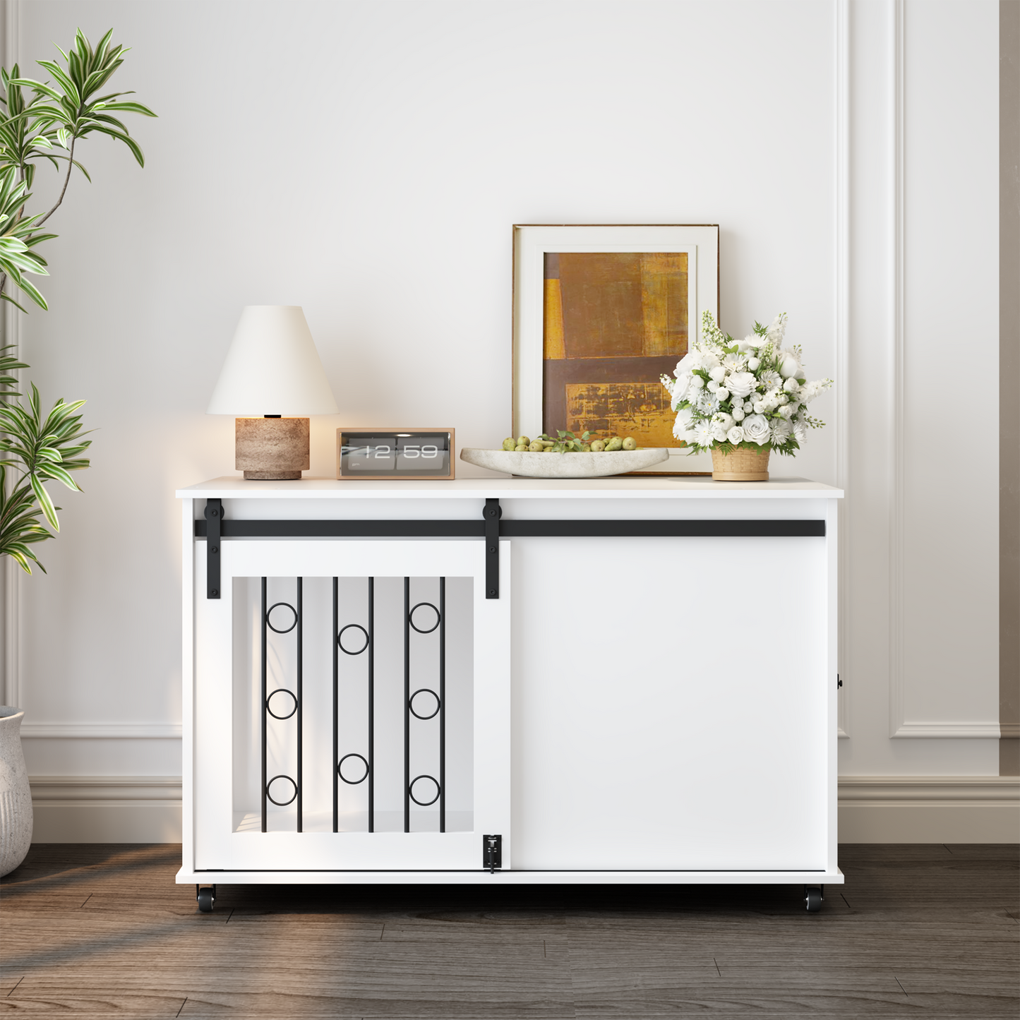 Modern Wooden Dog Crate Furniture with Sliding Barn Door – MDF Indoor