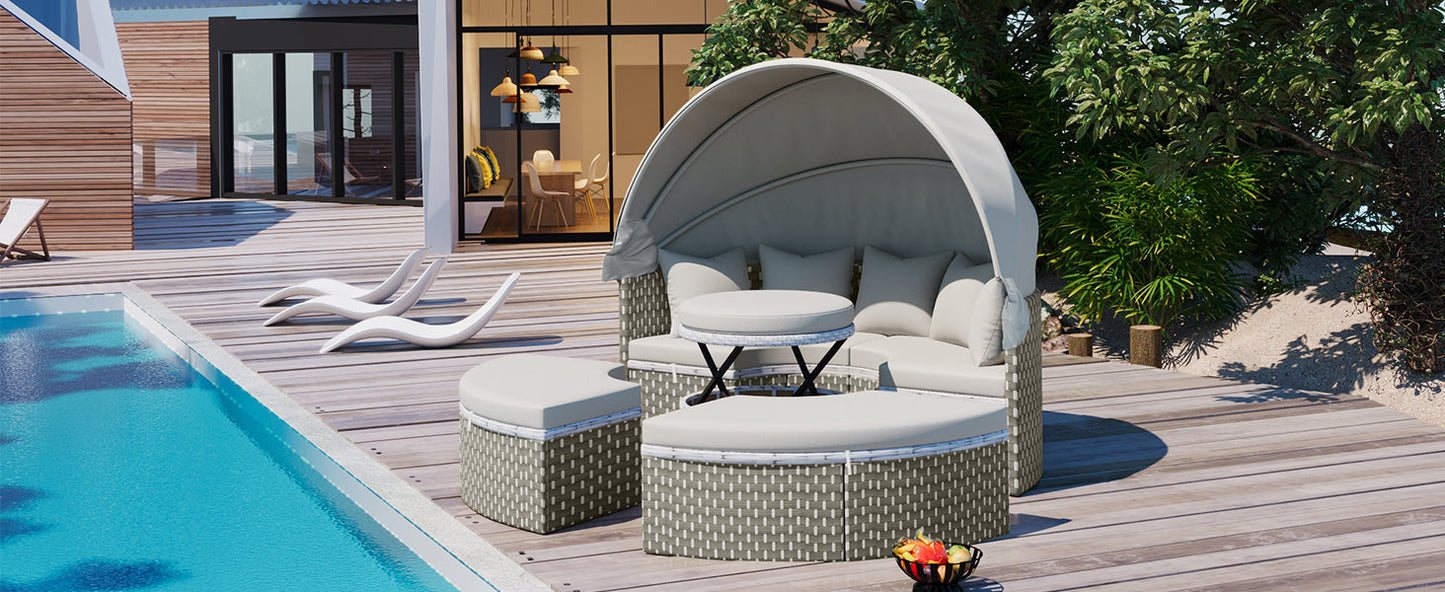 Patio Furniture Round Outdoor Sectional Sofa Set Rattan Daybed