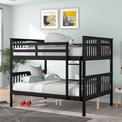 Full over Full Bunk Bed with Ladder for Bedroom, Guest Room Furniture