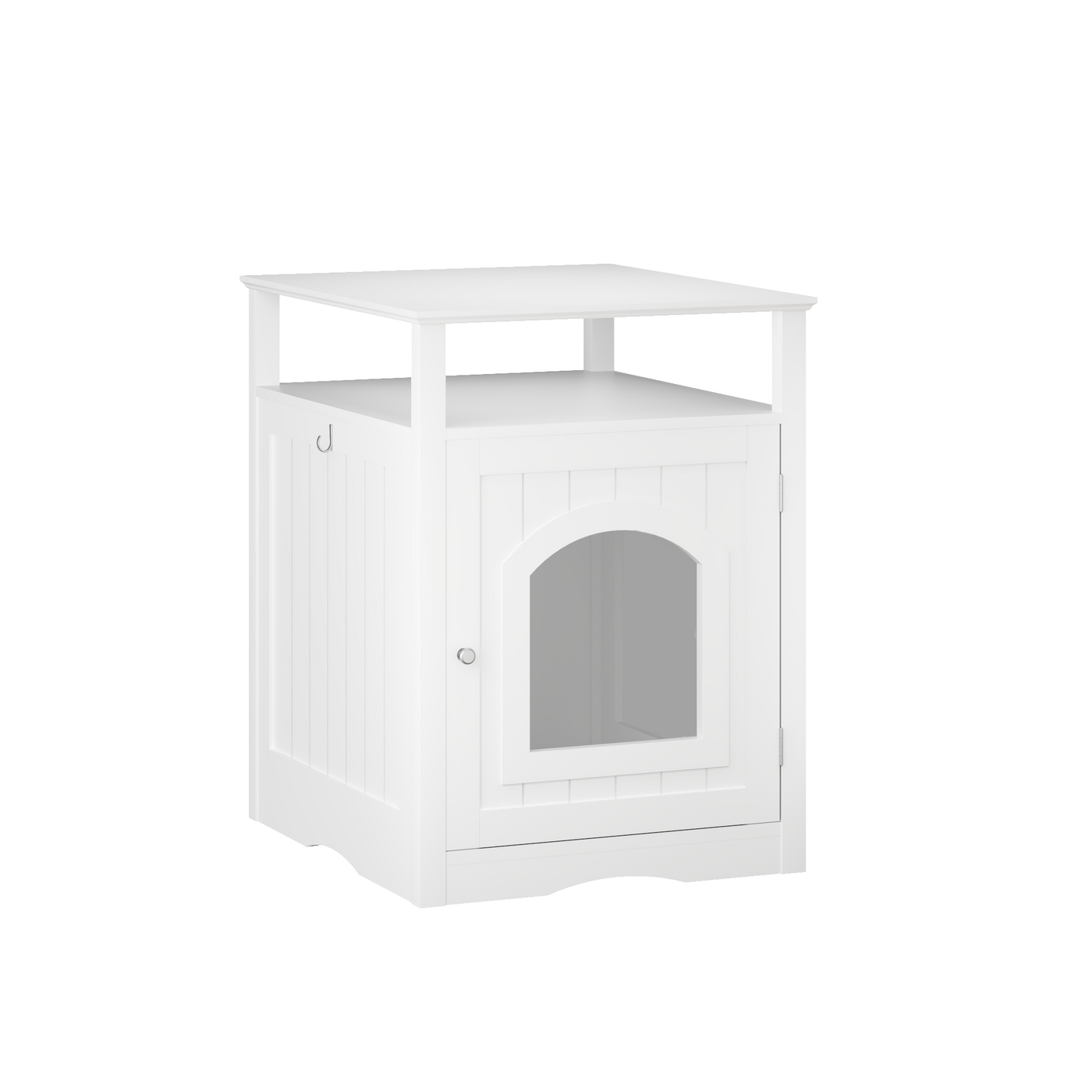 Modern Cat Litter Box Enclosure Furniture – White Wooden Hidden Cat