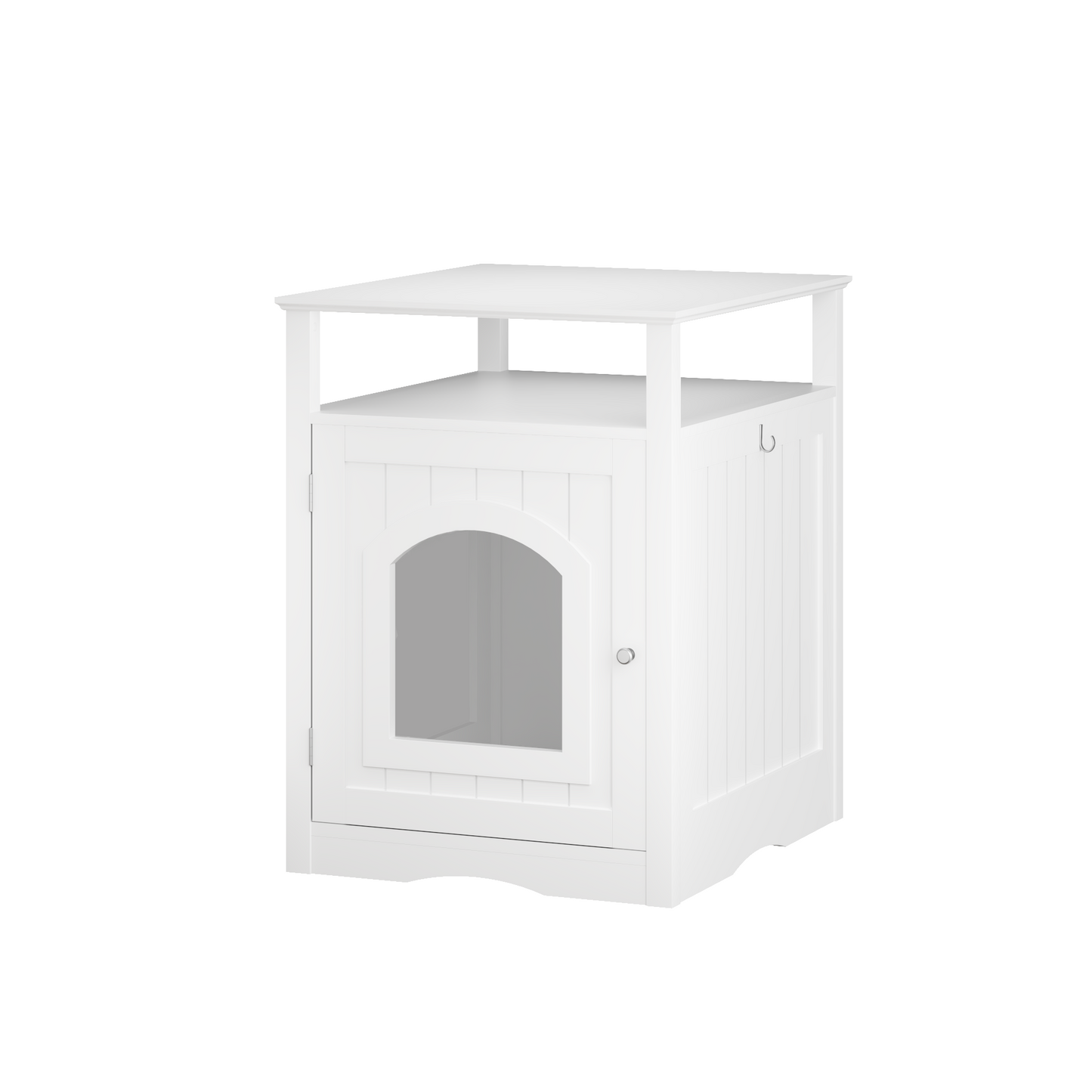 Modern Cat Litter Box Enclosure Furniture – White Wooden Hidden Cat