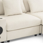 [VIDEO]141.5*64'' Corduroy Sectional Sofa with Bluetooth Speakers,